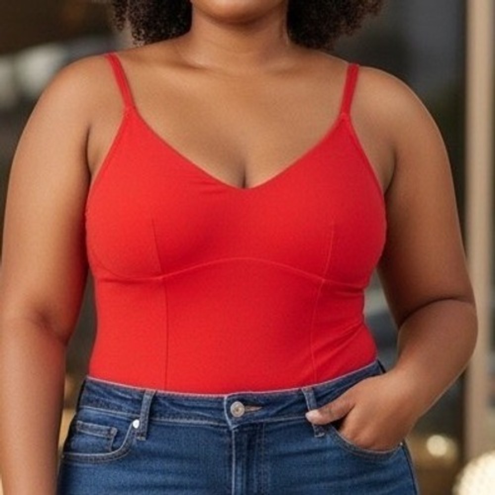 Popilush Womens Red Shapewear‎ Bodysuit V-Neck Thong Snap Closure XL NEW